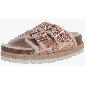 NWT DV Dolce Vita Footbed Slide Flat Sandal Glitter Kid's Rose Gold Shearling